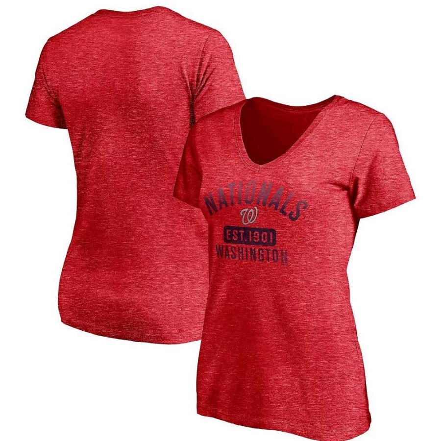 Tops * | Women'S Fanatics Branded Heathered Red Washington Nationals Old Time Favorite V-Neck T-Shirt