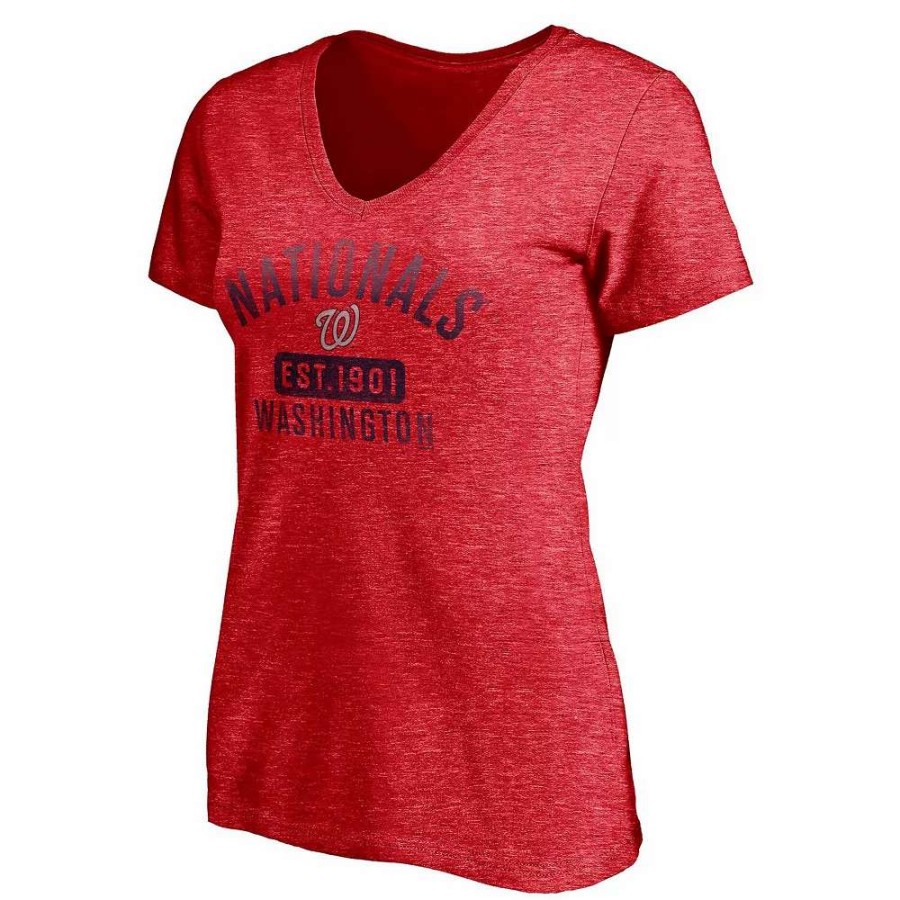 Tops * | Women'S Fanatics Branded Heathered Red Washington Nationals Old Time Favorite V-Neck T-Shirt