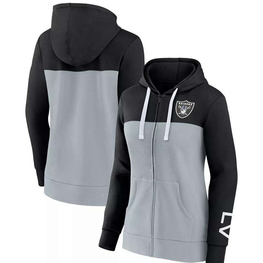 Tops * | Women'S Fanatics Branded Black/Silver Las Vegas Raiders Take The Field Color Block Full-Zip Hoodie