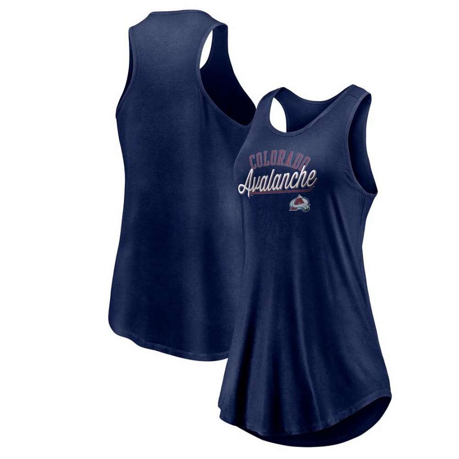 Tops * | Women'S Fanatics Branded Navy Colorado Avalanche Simplicity Swing Racerback Scoop Neck Tank Top