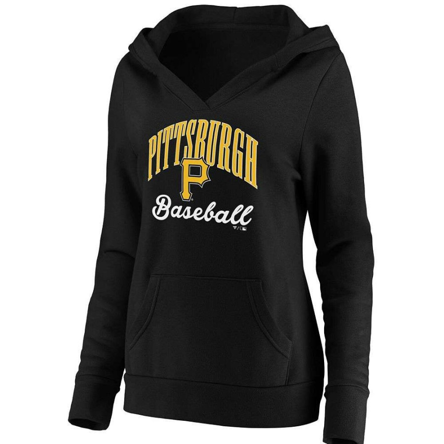 Tops * | Women'S Fanatics Branded Black Pittsburgh Pirates Victory Script Crossover Neck Pullover Hoodie