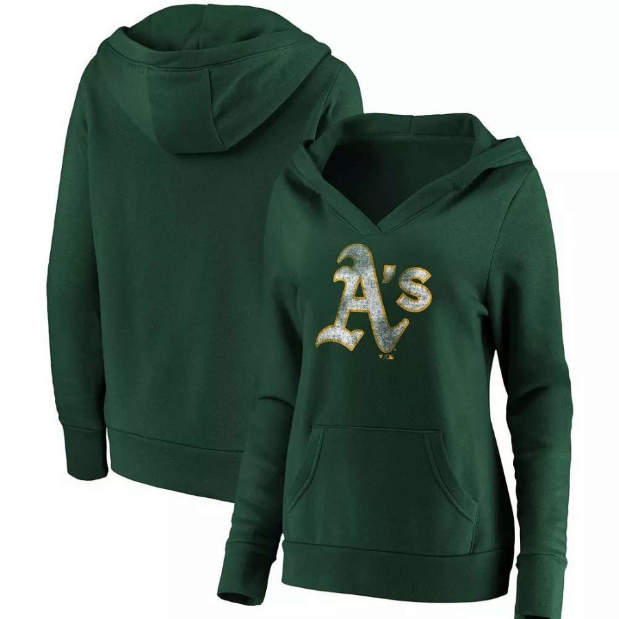 Tops * | Women'S Fanatics Branded Green Oakland Athletics Core Team Crossover V-Neck Pullover Hoodie