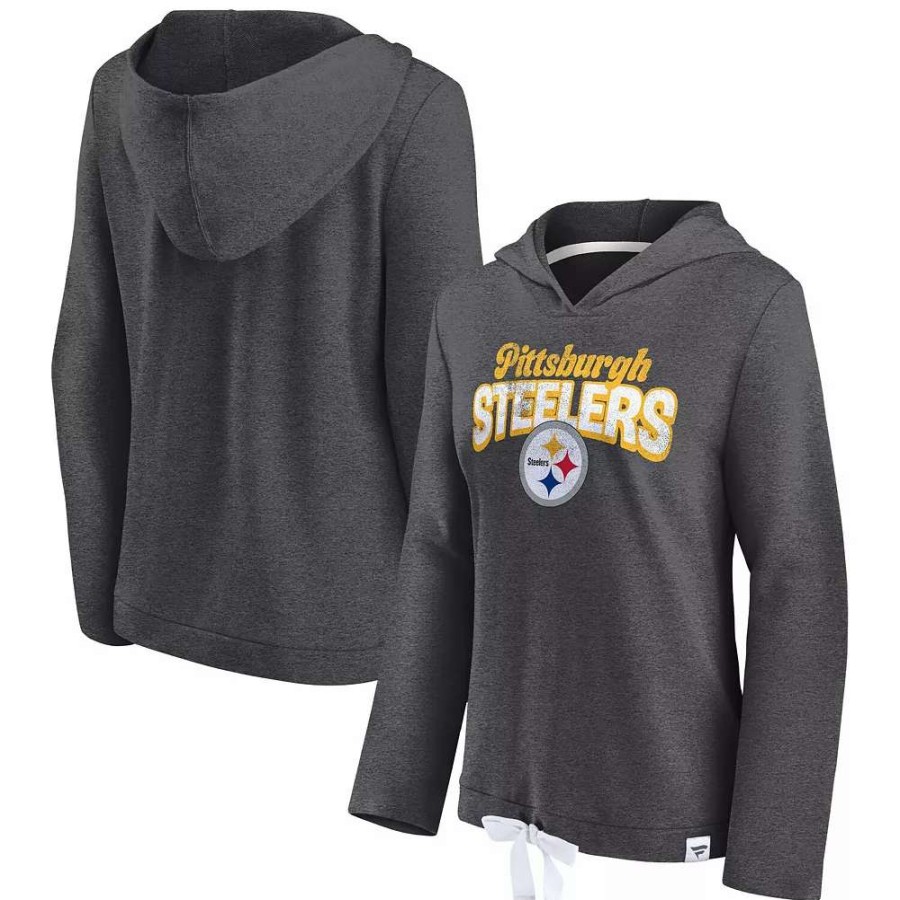 Tops * | Women'S Fanatics Branded Heathered Charcoal Pittsburgh Steelers First Team Flowy Pullover Hoodie