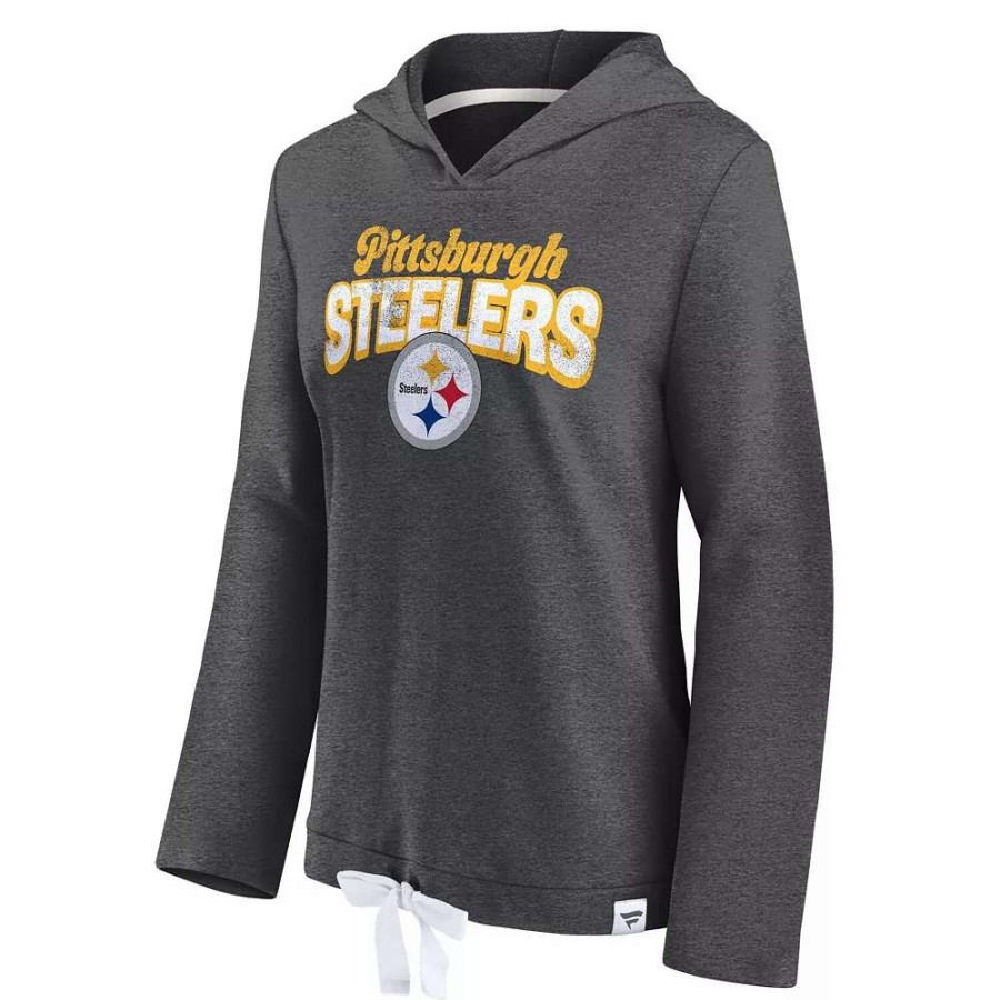 Tops * | Women'S Fanatics Branded Heathered Charcoal Pittsburgh Steelers First Team Flowy Pullover Hoodie