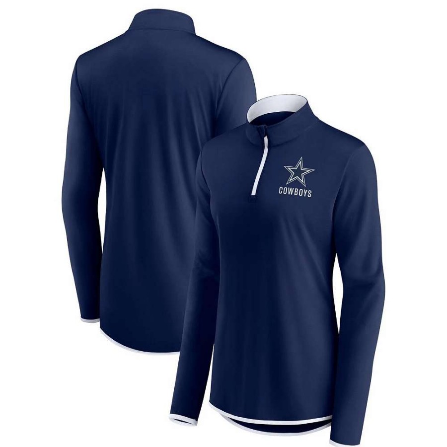 Tops * | Women'S Fanatics Branded Navy Dallas Cowboys Plus Size Worth The Drive Quarter-Zip Top