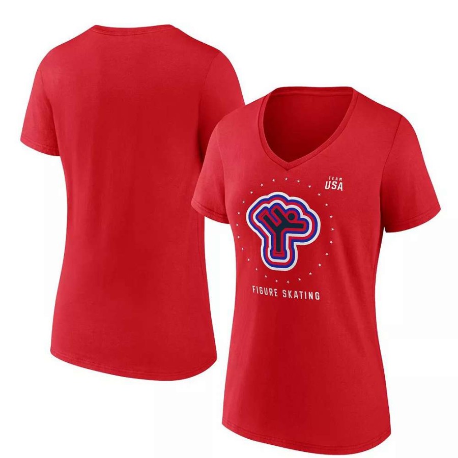 Tops * | Women'S Fanatics Branded Red Team Usa Figure Skating V-Neck T-Shirt