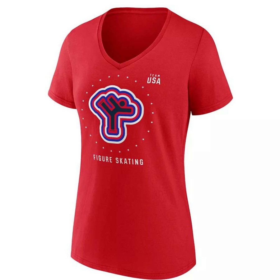 Tops * | Women'S Fanatics Branded Red Team Usa Figure Skating V-Neck T-Shirt