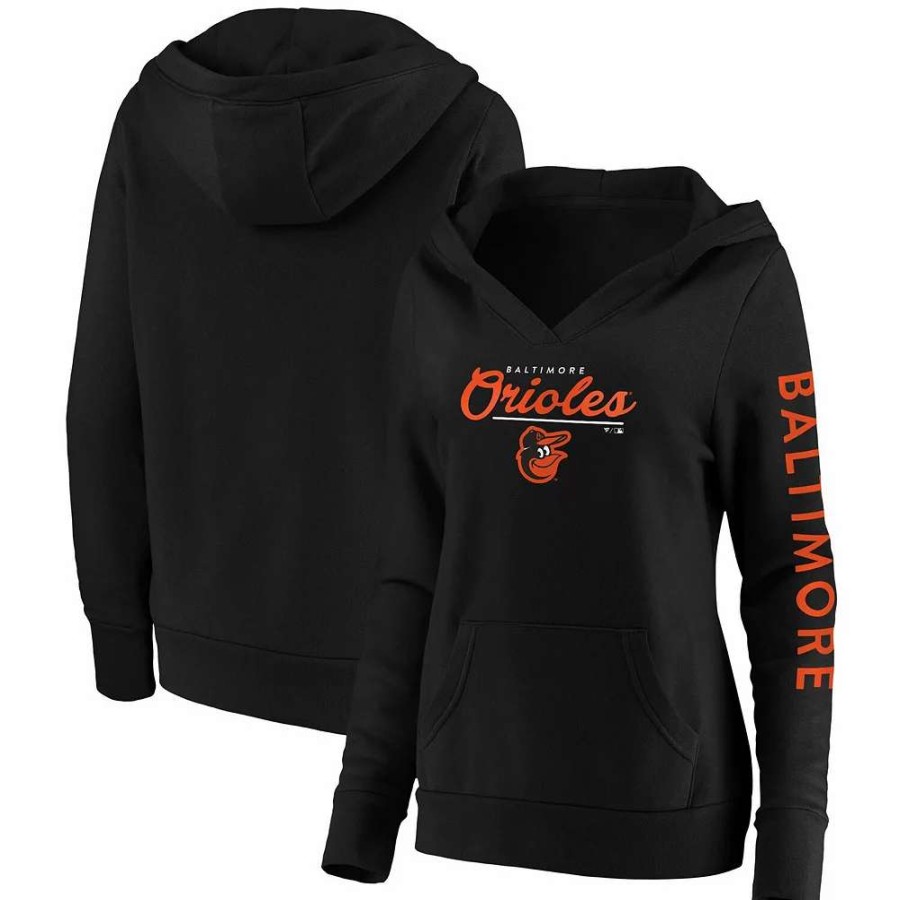 Tops * | Women'S Fanatics Branded Black Baltimore Orioles Core High Class Crossover Pullover Hoodie