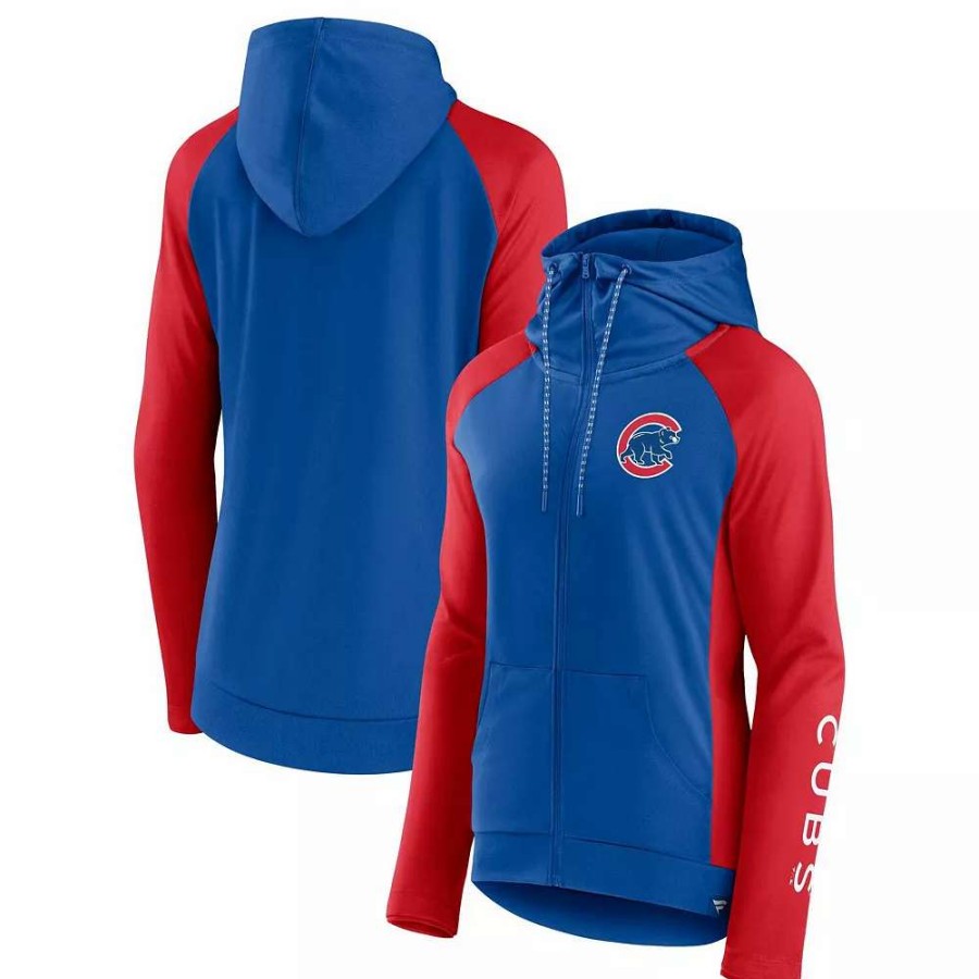 Tops * | Women'S Fanatics Branded Royal/Red Chicago Cubs Iconic Raglan Full-Zip Hoodie