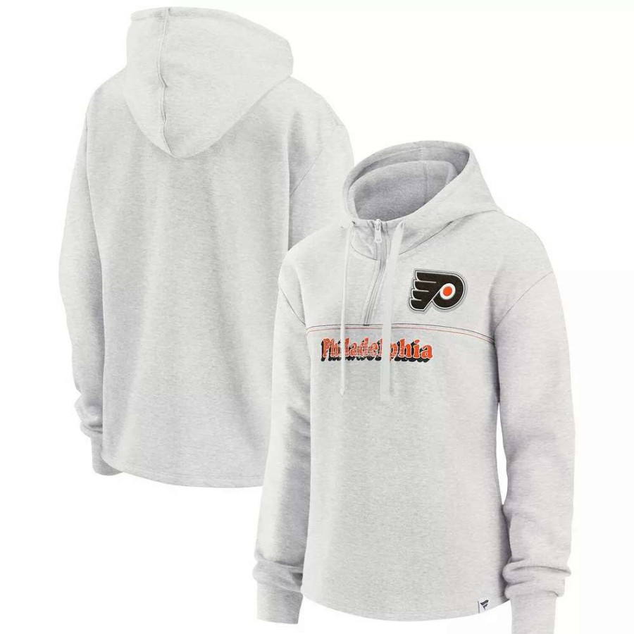 Tops * | Women'S Fanatics Branded Ash Philadelphia Flyers True Classics Legacy Quarter-Zip Hoodie