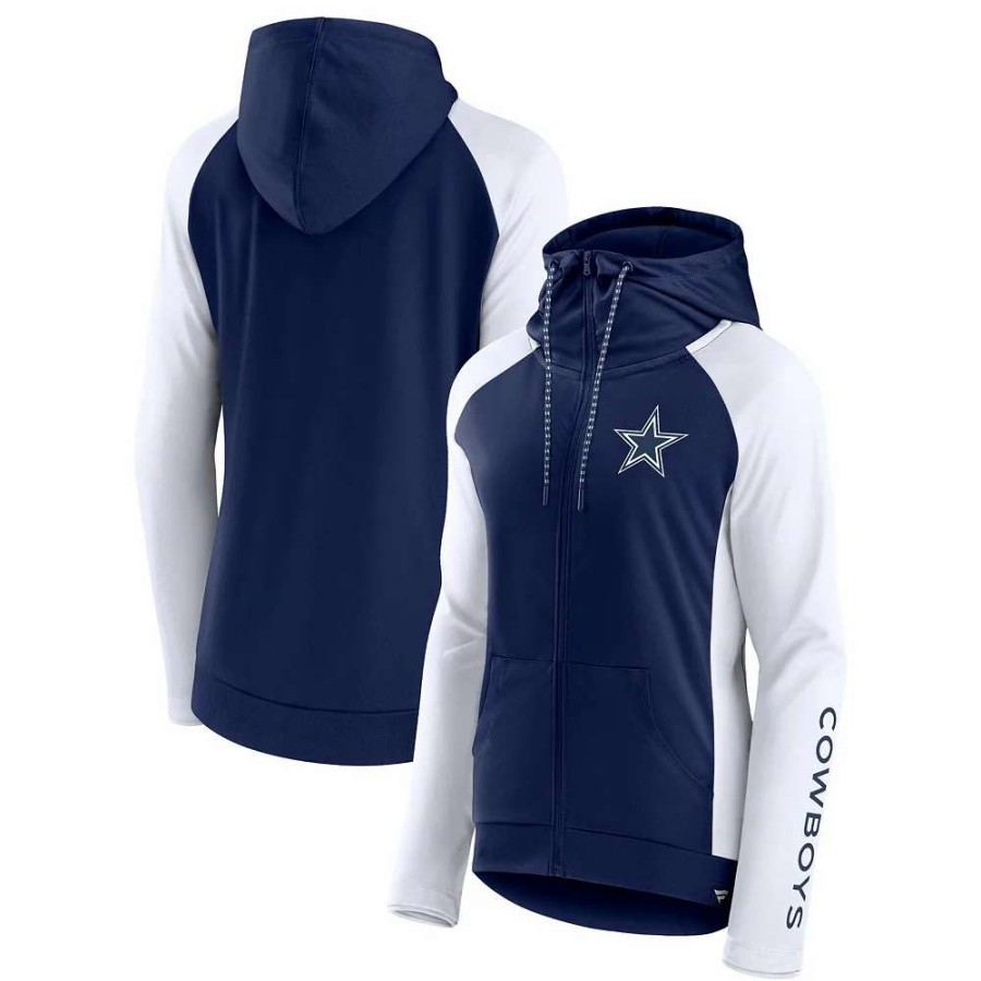 Outerwear * | Women'S Fanatics Branded White/Navy Dallas Cowboys End Around Raglan Full-Zip Hoodie