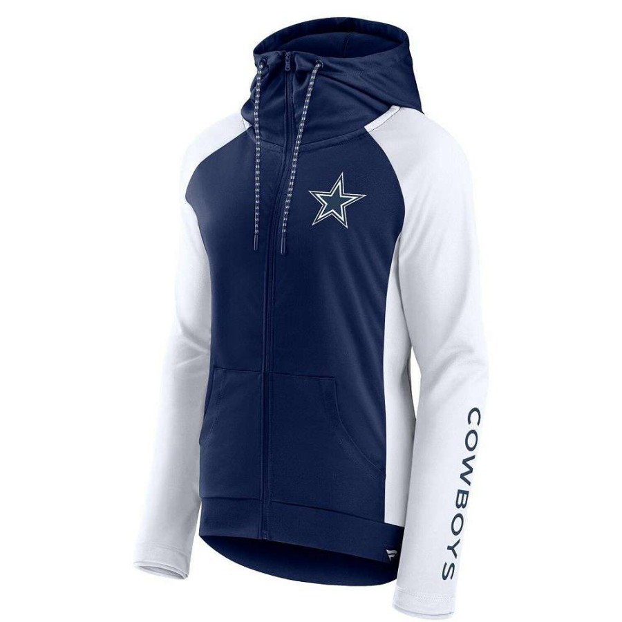 Outerwear * | Women'S Fanatics Branded White/Navy Dallas Cowboys End Around Raglan Full-Zip Hoodie