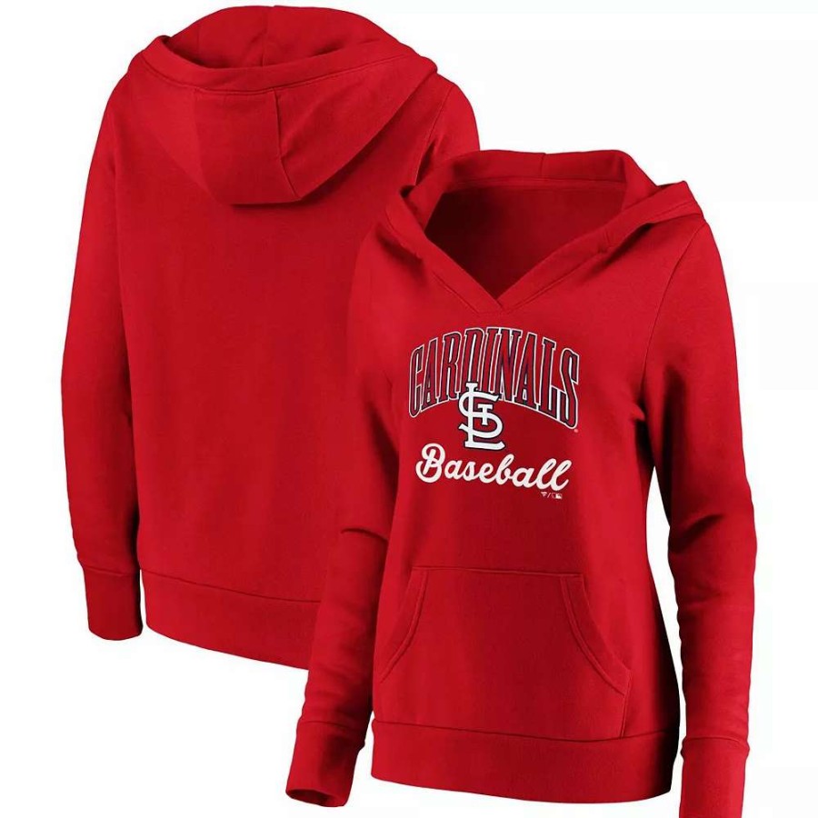 Tops * | Women'S Fanatics Branded Red St. Louis Cardinals Victory Script Crossover Neck Pullover Hoodie