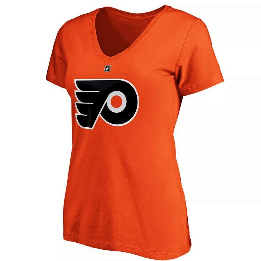 Tops * | Women'S Fanatics Branded Carter Hart Orange Philadelphia Flyers Authentic Stack Name And Number V-Neck T-Shirt