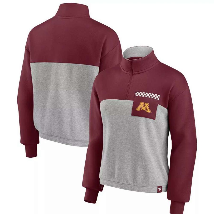 Outerwear * | Women'S Fanatics Branded Maroon/Heathered Gray Minnesota Golden Gophers Sideline To Sideline Colorblock Quarter-Zip Jacket