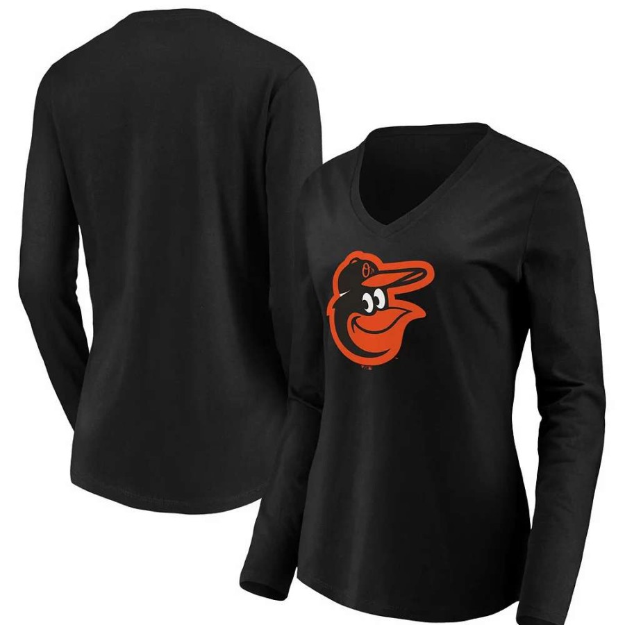 Tops * | Women'S Fanatics Branded Black Baltimore Orioles Official Logo Long Sleeve V-Neck T-Shirt