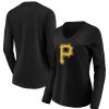 Tops * | Women'S Fanatics Branded Black Pittsburgh Pirates Official Logo Long Sleeve V-Neck T-Shirt