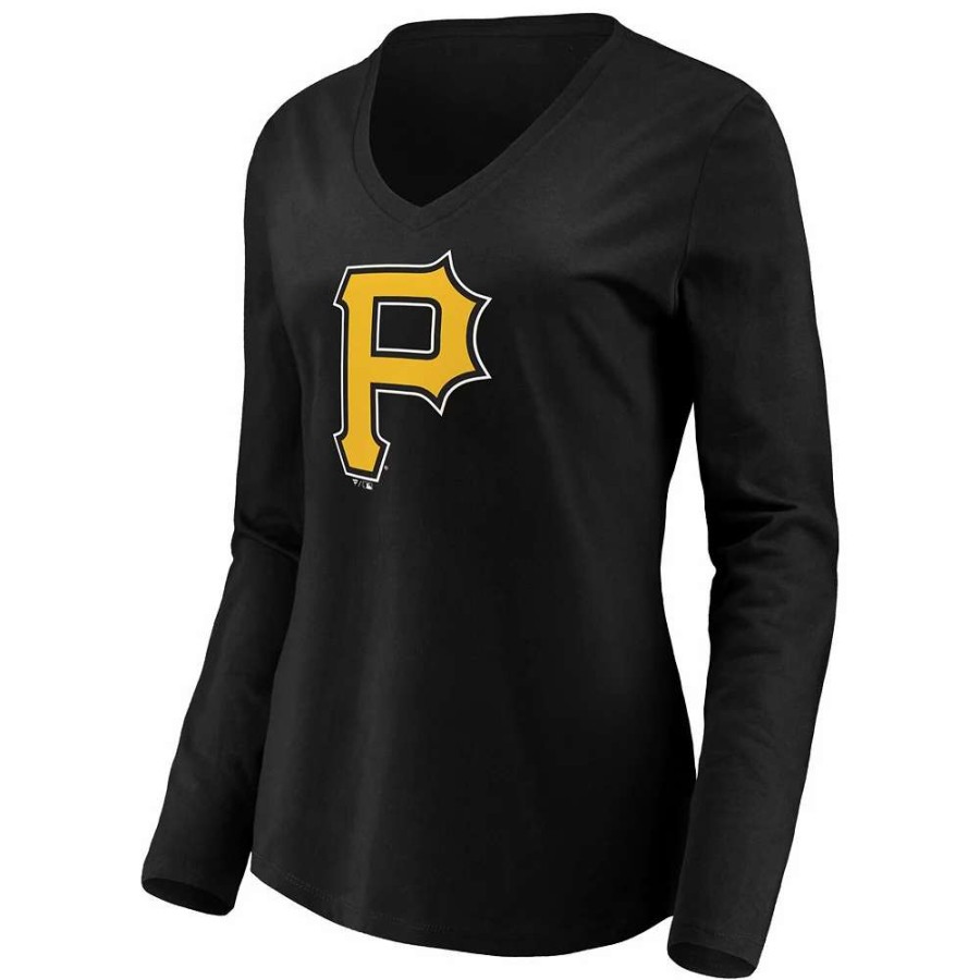 Tops * | Women'S Fanatics Branded Black Pittsburgh Pirates Official Logo Long Sleeve V-Neck T-Shirt