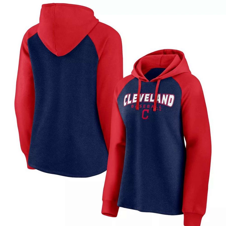 Tops * | Women'S Fanatics Branded Navy/Red Cleveland Indians Recharged Raglan Pullover Hoodie