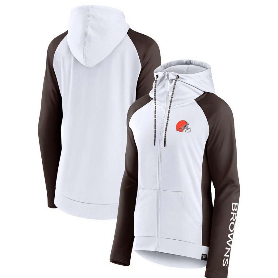 Outerwear * | Women'S Fanatics Branded White/Brown Cleveland Browns End Around Raglan Full-Zip Hoodie