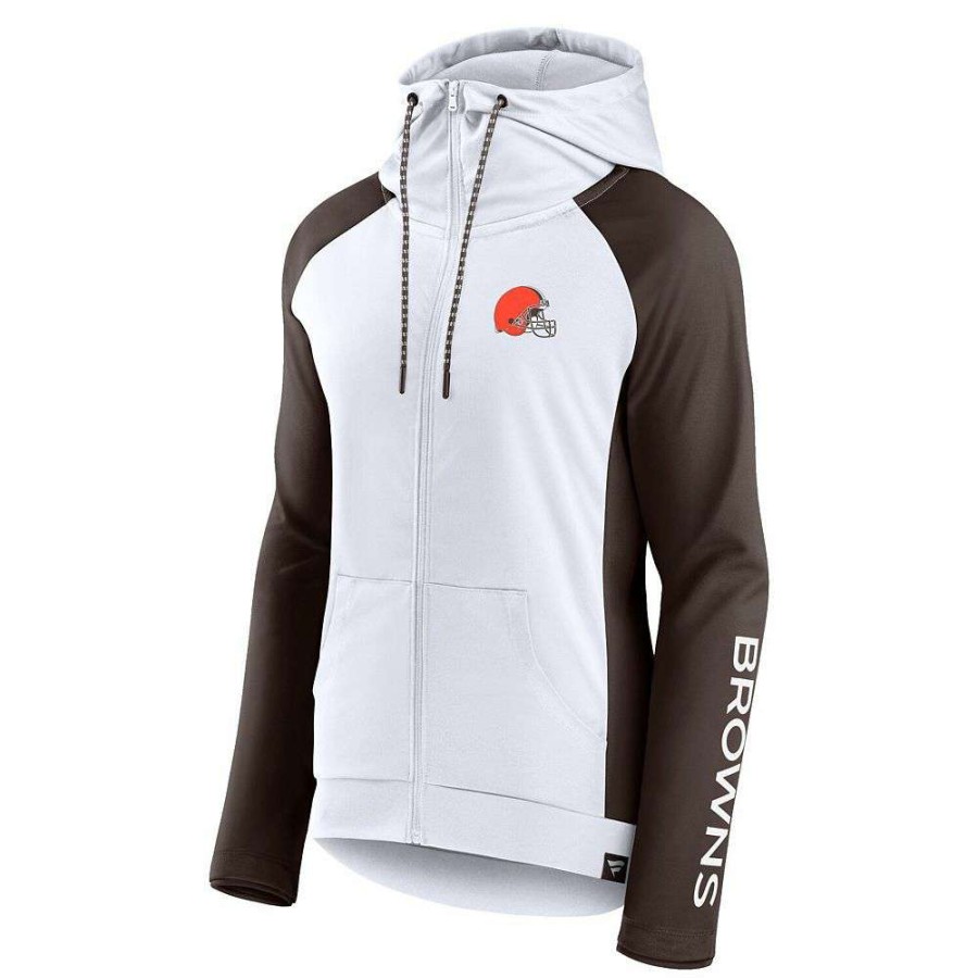 Outerwear * | Women'S Fanatics Branded White/Brown Cleveland Browns End Around Raglan Full-Zip Hoodie