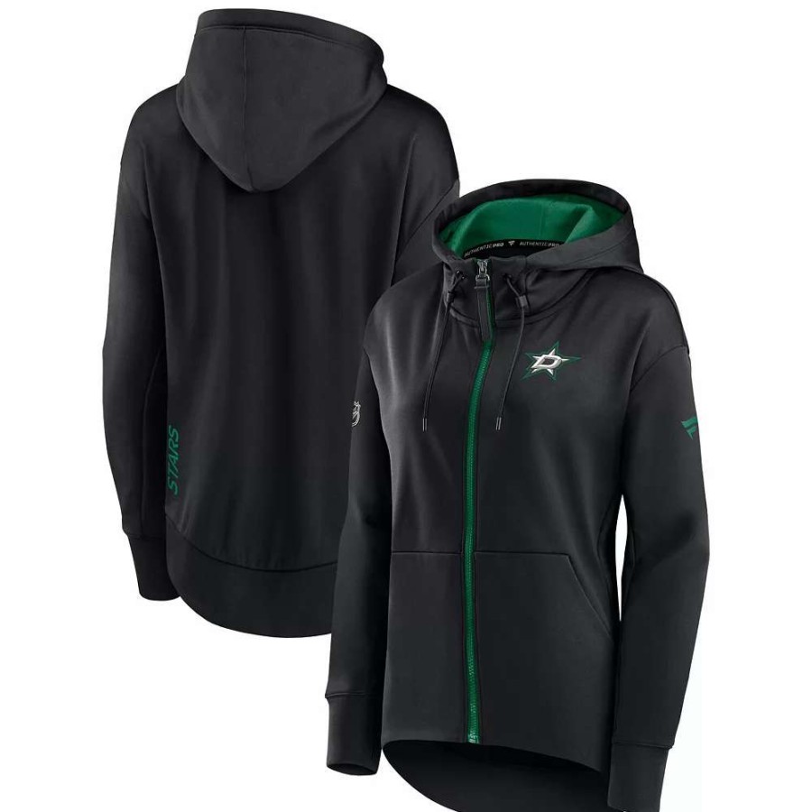 Tops * | Women'S Fanatics Branded Black Dallas Stars Authentic Pro Rink Full-Zip Hoodie