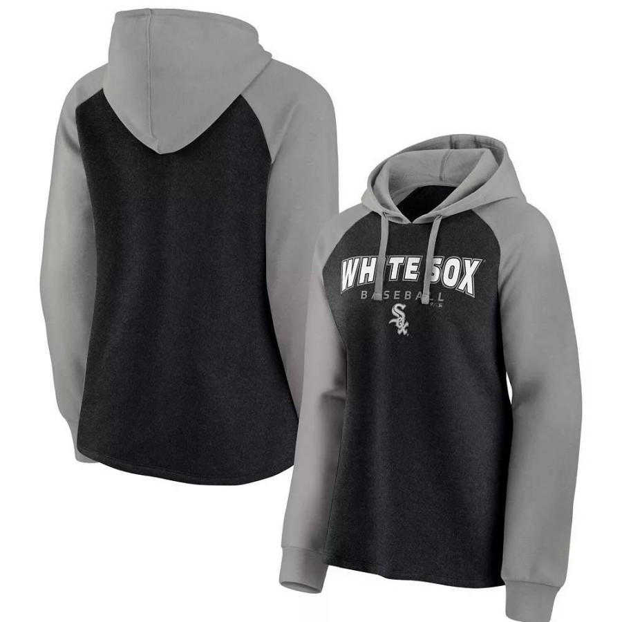 Tops * | Women'S Fanatics Branded Black/Gray Chicago White Sox Recharged Raglan Pullover Hoodie