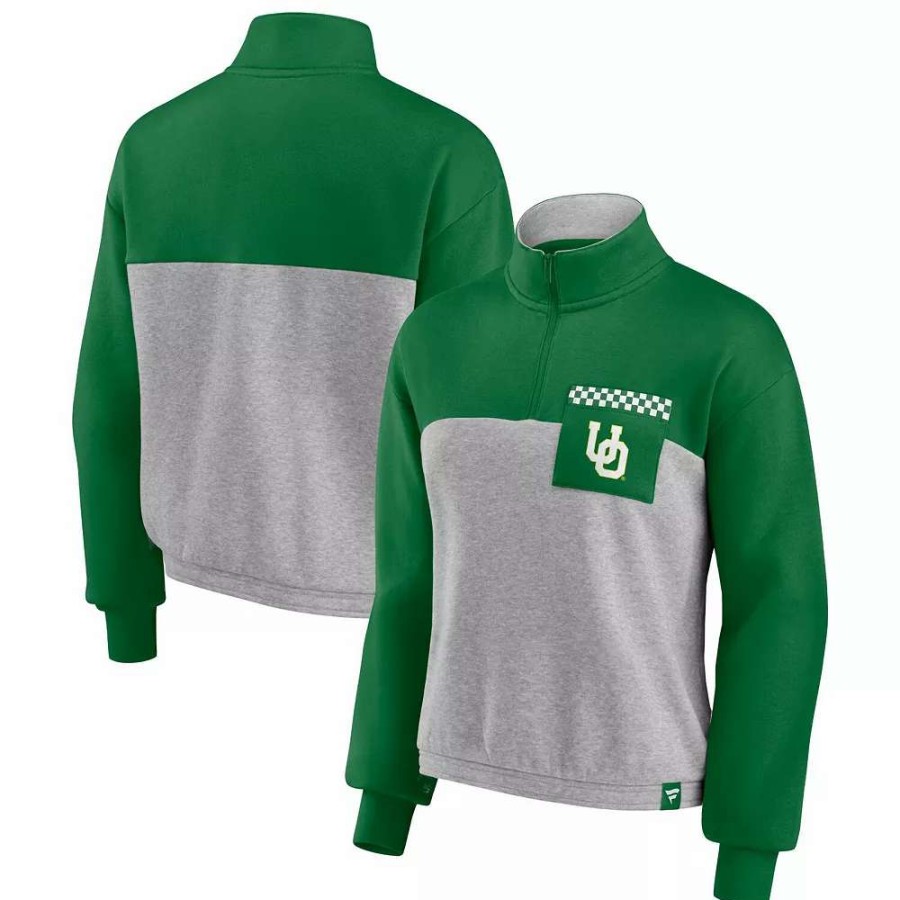 Outerwear * | Women'S Fanatics Branded Green/Heathered Gray Oregon Ducks Sideline To Sideline Colorblock Quarter-Zip Jacket