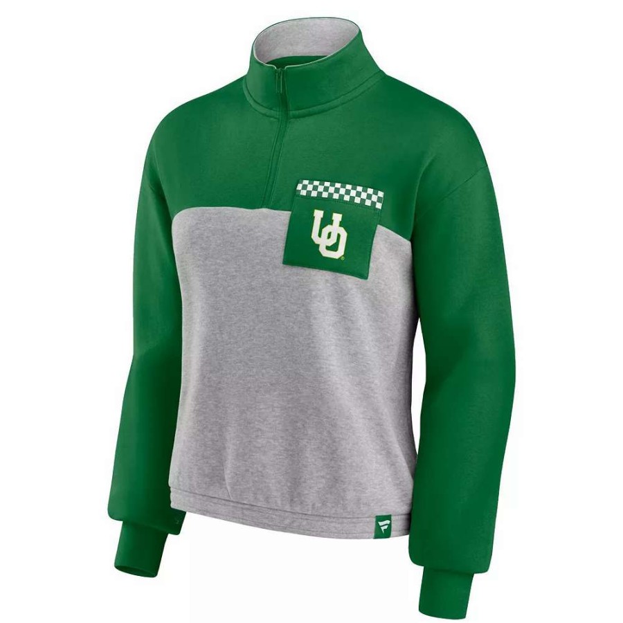 Outerwear * | Women'S Fanatics Branded Green/Heathered Gray Oregon Ducks Sideline To Sideline Colorblock Quarter-Zip Jacket