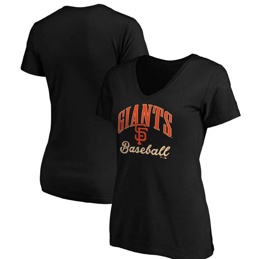 Tops * | Women'S Fanatics Branded Black San Francisco Giants Victory Script V-Neck T-Shirt