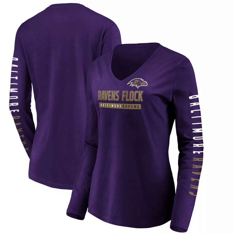 Tops * | Women'S Fanatics Branded Purple Baltimore Ravens Slogan V-Neck Long Sleeve T-Shirt