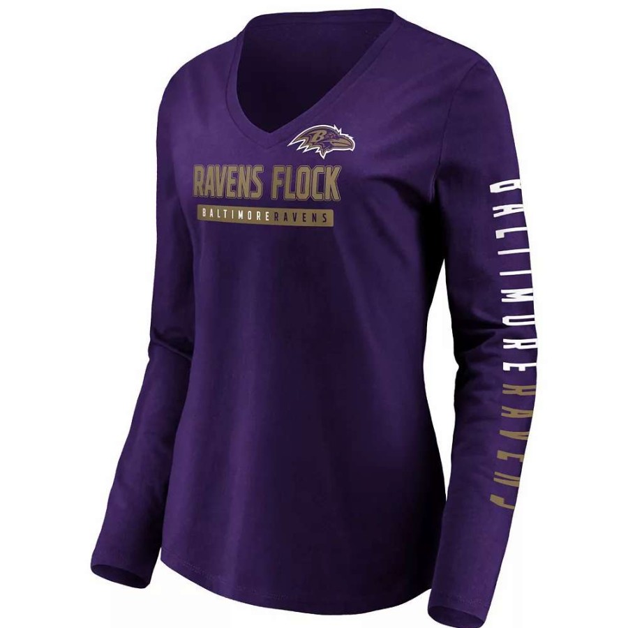 Tops * | Women'S Fanatics Branded Purple Baltimore Ravens Slogan V-Neck Long Sleeve T-Shirt