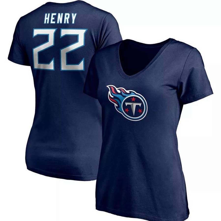 Tops * | Women'S Fanatics Branded Derrick Henry Navy Tennessee Titans Player Icon Name & Number V-Neck T-Shirt