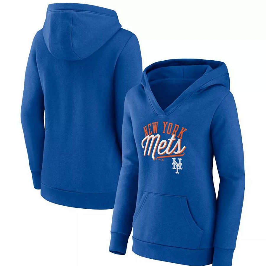 Tops * | Women'S Fanatics Branded Royal New York Mets Simplicity Crossover V-Neck Pullover Hoodie