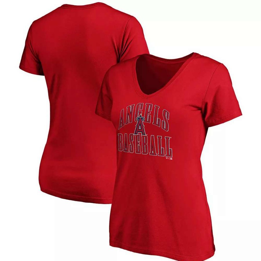 Tops * | Women'S Fanatics Branded Red Los Angeles Angels Victory Script V-Neck T-Shirt