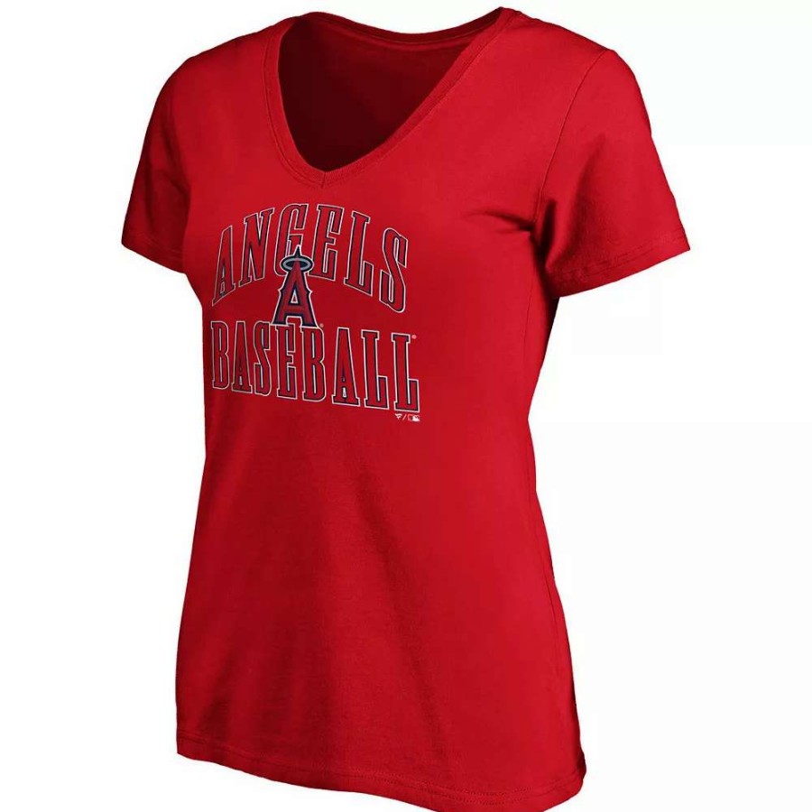 Tops * | Women'S Fanatics Branded Red Los Angeles Angels Victory Script V-Neck T-Shirt