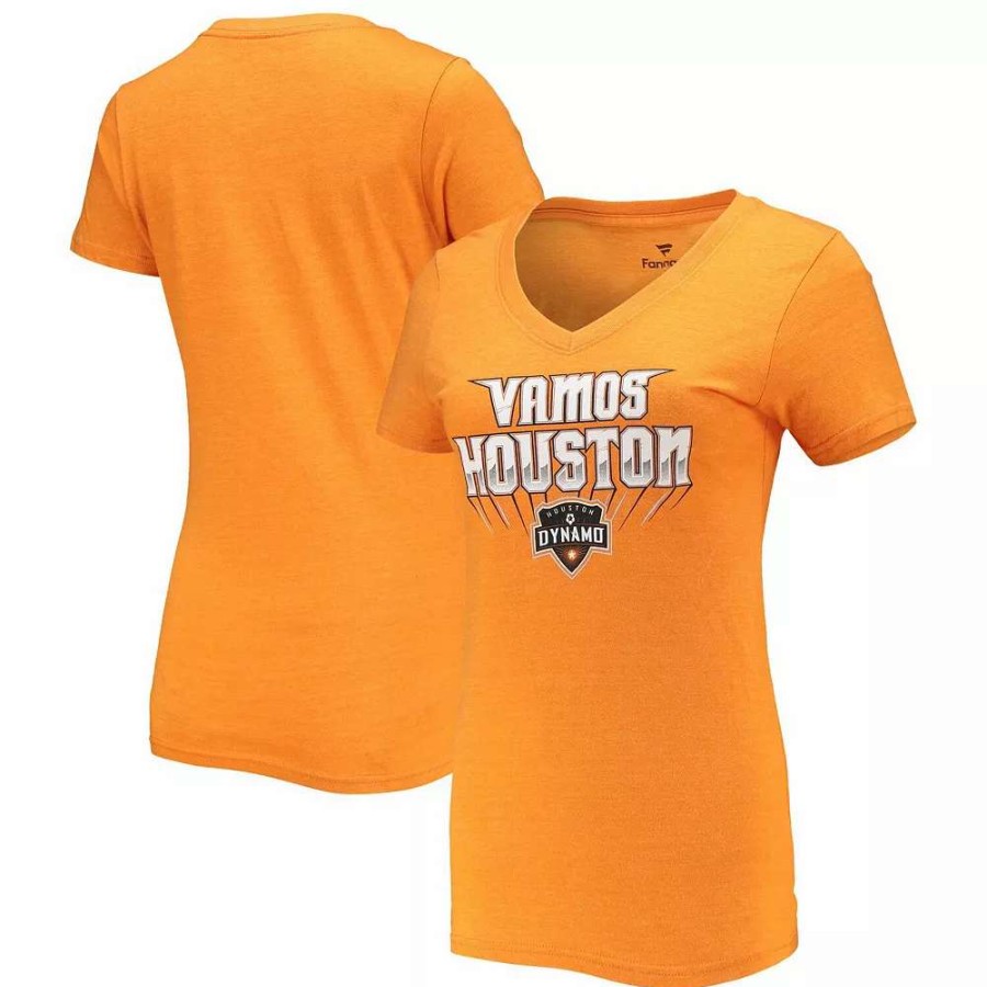 Tops * | Women'S Fanatics Branded Orange Houston Dynamo Fc Vamos Tri-Blend V-Neck T-Shirt