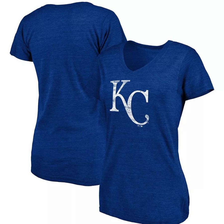 Tops * | Women'S Fanatics Branded Heathered Royal Kansas City Royals Core Weathered Tri-Blend V-Neck T-Shirt