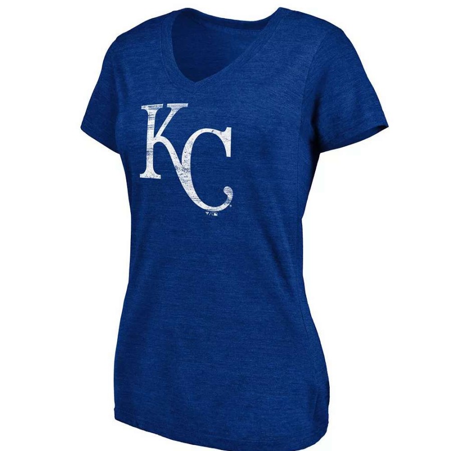 Tops * | Women'S Fanatics Branded Heathered Royal Kansas City Royals Core Weathered Tri-Blend V-Neck T-Shirt