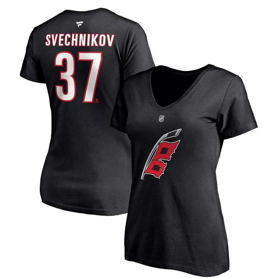 Tops * | Women'S Fanatics Branded Andrei Svechnikov Black Carolina Hurricanes Alternate Authentic Stack Name & Number V-Neck T-Shirt