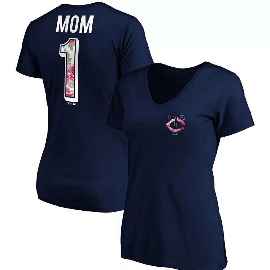 Tops * | Women'S Fanatics Branded Navy Minnesota Twins Mother'S Day Logo V-Neck T-Shirt