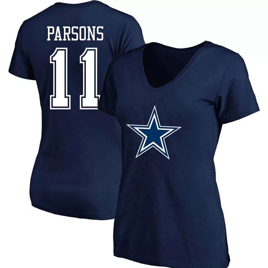 Tops * | Women'S Fanatics Branded Micah Parsons Navy Dallas Cowboys Plus Size Player Name & Number V-Neck T-Shirt