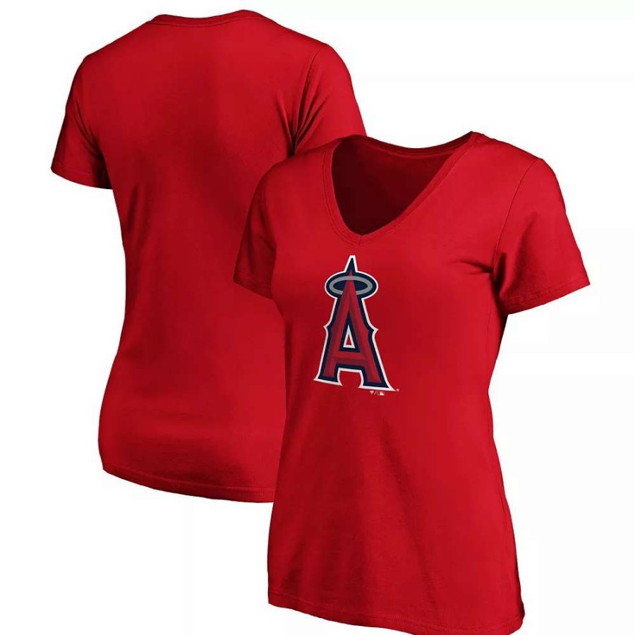 Tops * | Women'S Fanatics Branded Red Los Angeles Angels Core Official Logo V-Neck T-Shirt