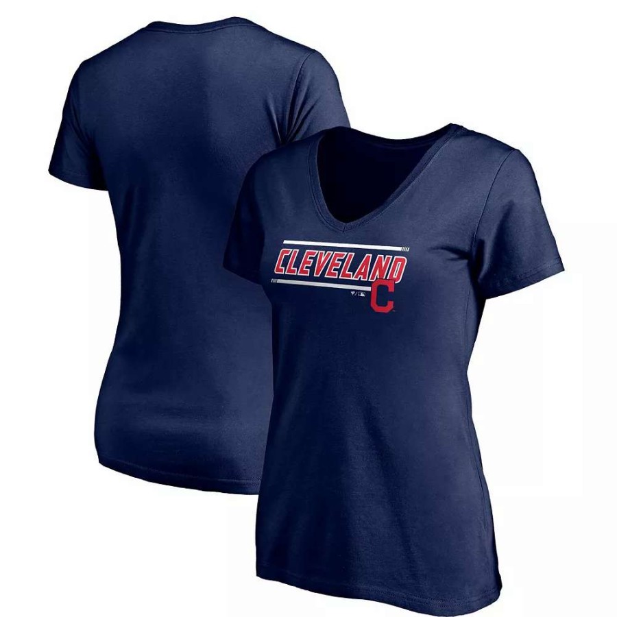 Tops * | Women'S Fanatics Branded Navy Cleveland Indians Mascot In Bounds V-Neck T-Shirt