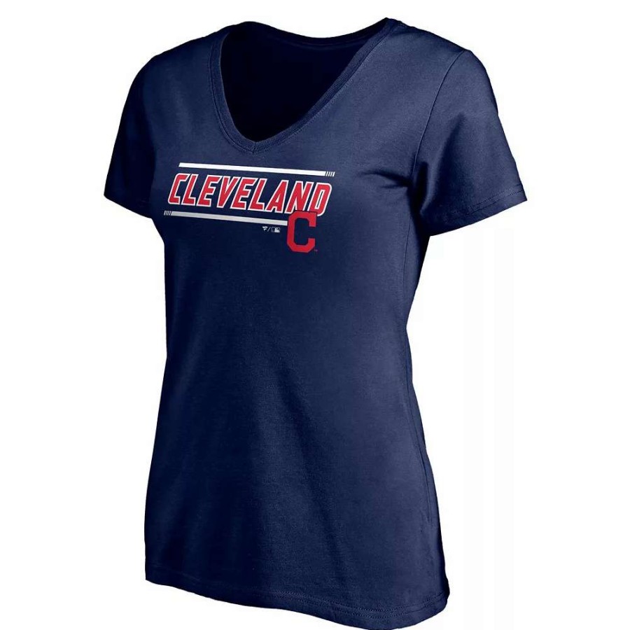 Tops * | Women'S Fanatics Branded Navy Cleveland Indians Mascot In Bounds V-Neck T-Shirt