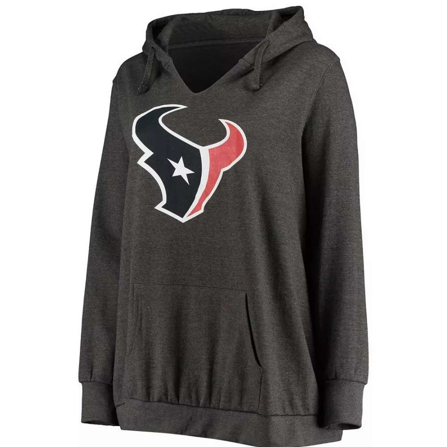 Tops * | Women'S Fanatics Branded Heathered Charcoal Houston Texans Plus Size Notch Neck Pullover Hoodie