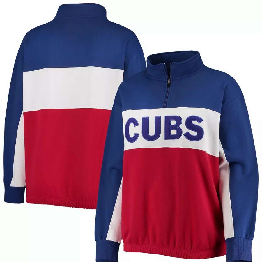 Tops * | Women'S Fanatics Branded Royal/Red Chicago Cubs Plus Size Colorblock Quarter-Zip Sweatshirt