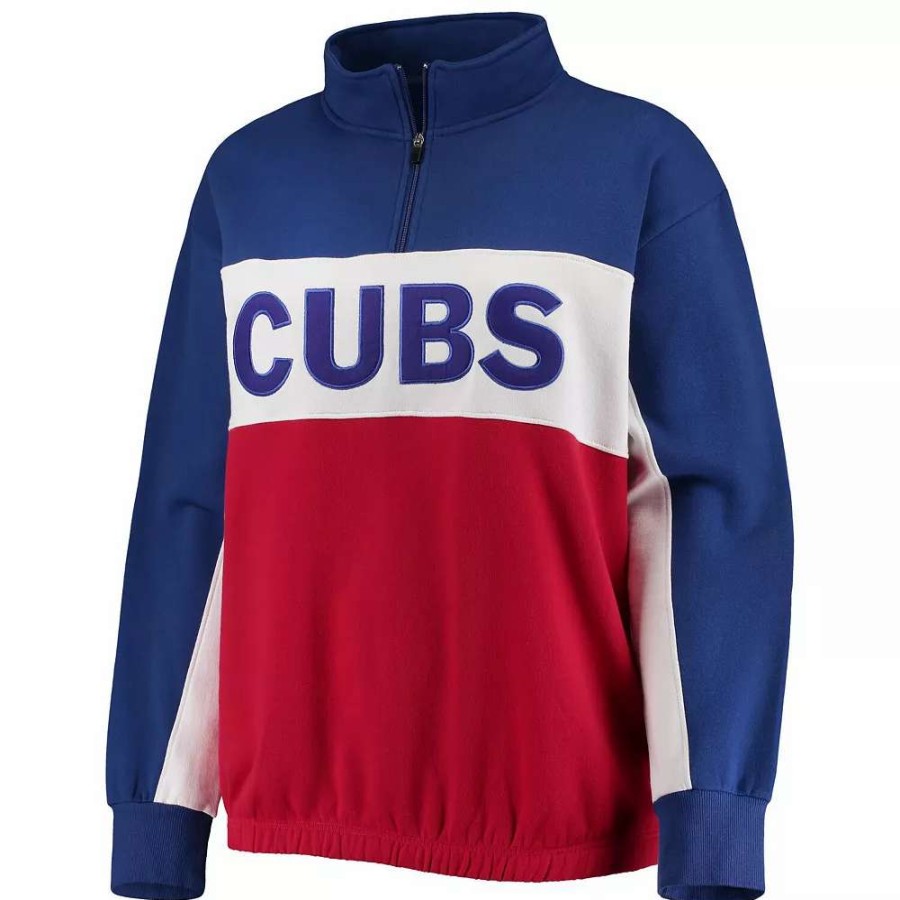 Tops * | Women'S Fanatics Branded Royal/Red Chicago Cubs Plus Size Colorblock Quarter-Zip Sweatshirt