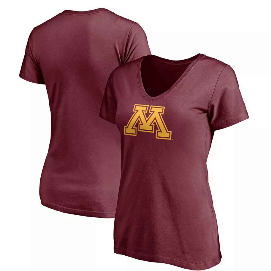 Tops * | Women'S Fanatics Branded Maroon Minnesota Golden Gophers Primary Logo V-Neck T-Shirt