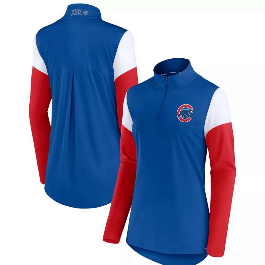 Tops * | Women'S Fanatics Branded Royal/Red Chicago Cubs Authentic Fleece Quarter-Zip Jacket